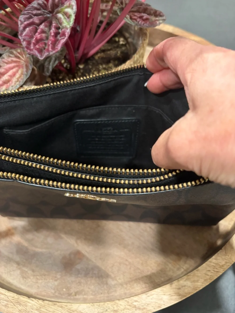 Coach Brown Signature Canvas Crossbody Bag with Gold Hardware